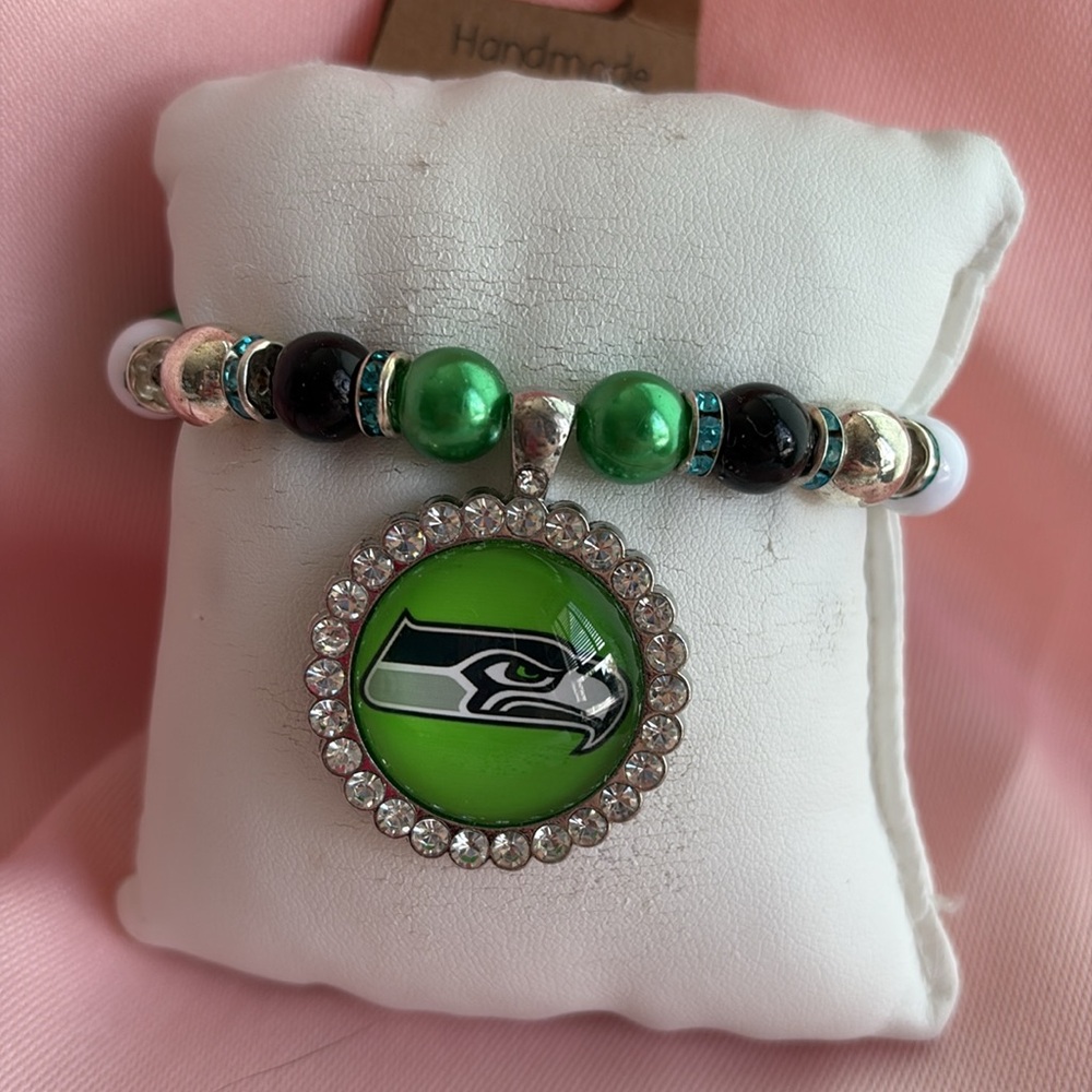 NFL Seattle Seahawks Round Rhinestones Logo Charm Bracelet